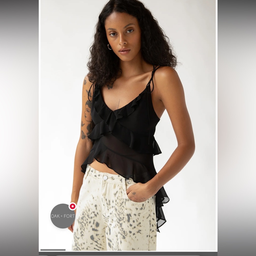 Oak and Fort XXS Black Ruffle Top
